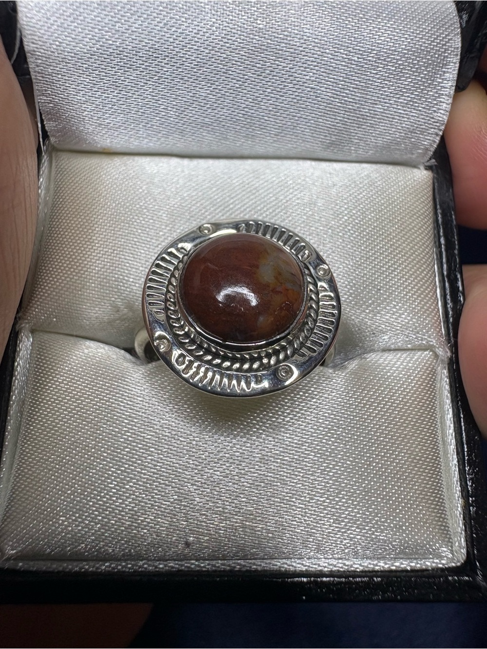 Ring Petrified Wood Polished Cabochon 925 Sterling Silver Southwestern - Picture 5 of 10